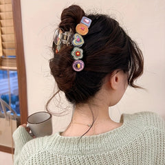 Cartoon Flowers Mahjong Hair Claw Clip Girls Hair Accessories