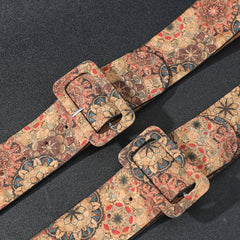 Flower Pattern Faux Leather Belt Boho Rectangular Buckle