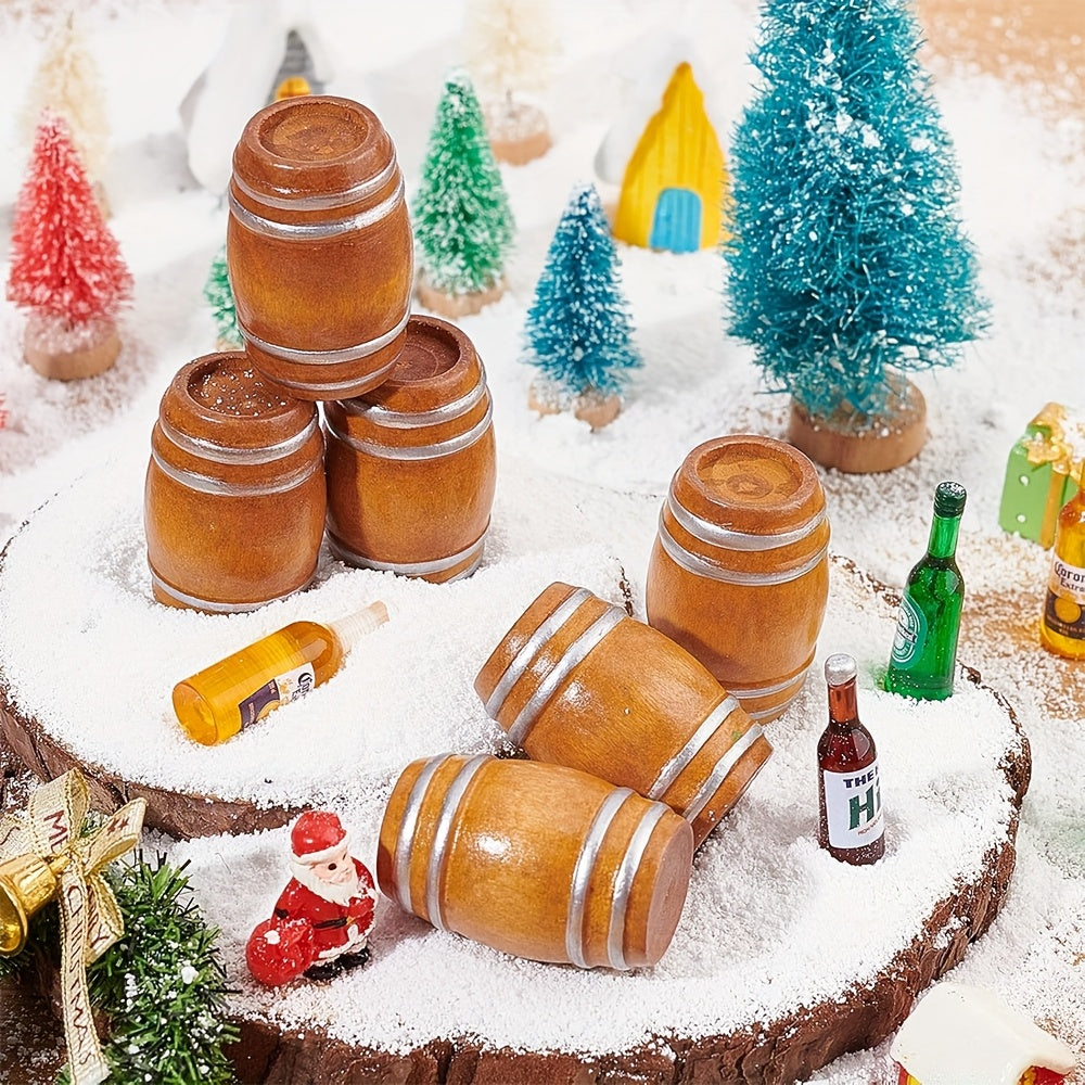 Wooden Barrel Bar Scene Props with Model Accessories Dollhouse Toy