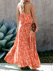 Floral Print Ruffle Trim Dress Off Shoulder Women's