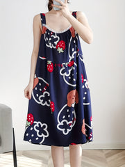 Strawberry Print Nightdress with Lace Trim Sleeves