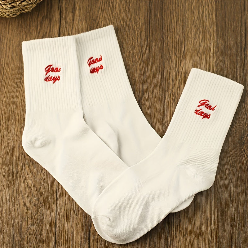 3 Pairs Letter Print Socks Comfy & Mid Tube Socks Women's Stockings