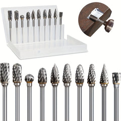 10pcs Carbide Burr Set for Rotary Tool 1/8 Shank 1/4 Grinding Head