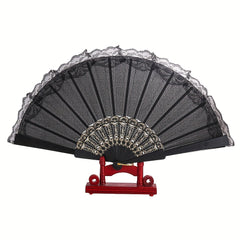 Retro Lace Trim Ladies Folding Fan Dance Performance Props Cheongsam Decoration