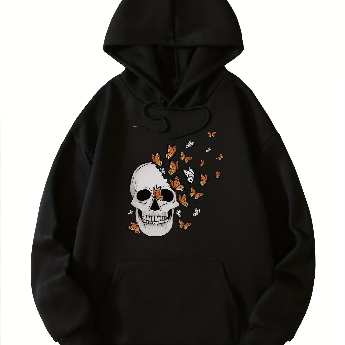 Halloween Skull Print Hooded Sweatshirt Women's Warm Sporty Top