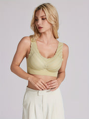 Scallop Trim Wireless Push Up Bra Comfy & Breathable Women's Lingerie