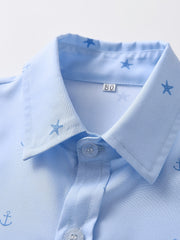 Boys Starfish & Anchor Shirt Short Sleeves Button Summer Kids Clothes