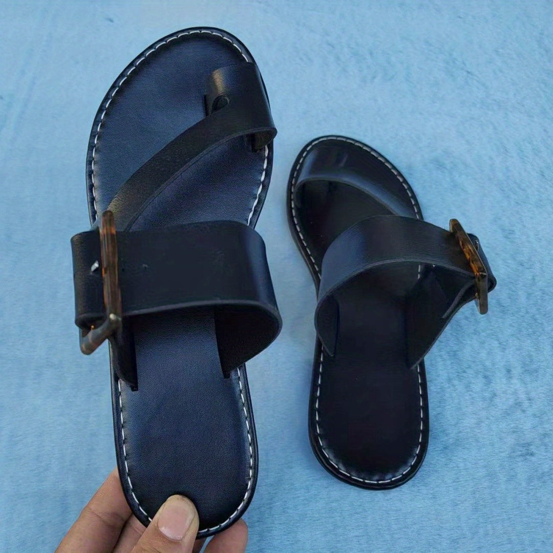 Women's Flat Slide Shoes Toe Loop Buckle Strap Slip On Shoes