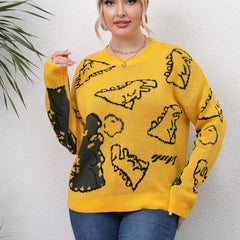 Dinosaur Jacquard Sweater Women's Plus Pullover