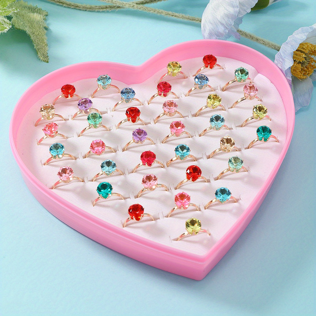 36pcs Girls Colorful Rings Kids Accessories Set