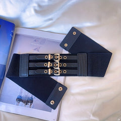 Vintage Three Pin Buckle Girdle Classic Rivet PU Leather Wide Waistband