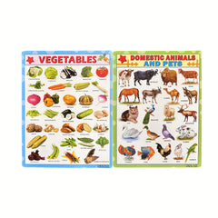 Educational Poster Charts for Kids Alphabet Fruits Vegetables Domestic & Wild An