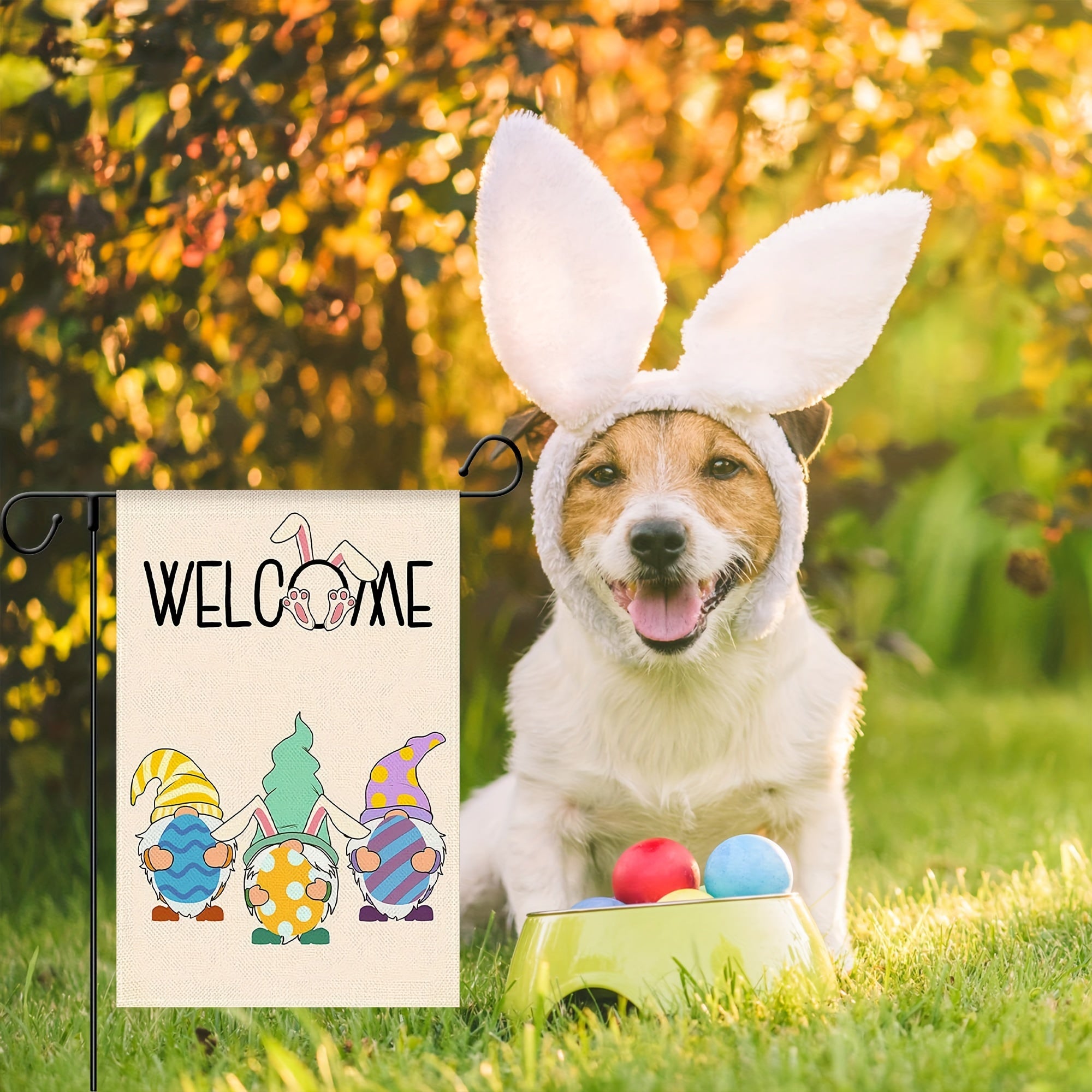 Easter Garden Flag Gnomes Bunny Eggs Double Sided Outdoors Decoration 30x45 cm