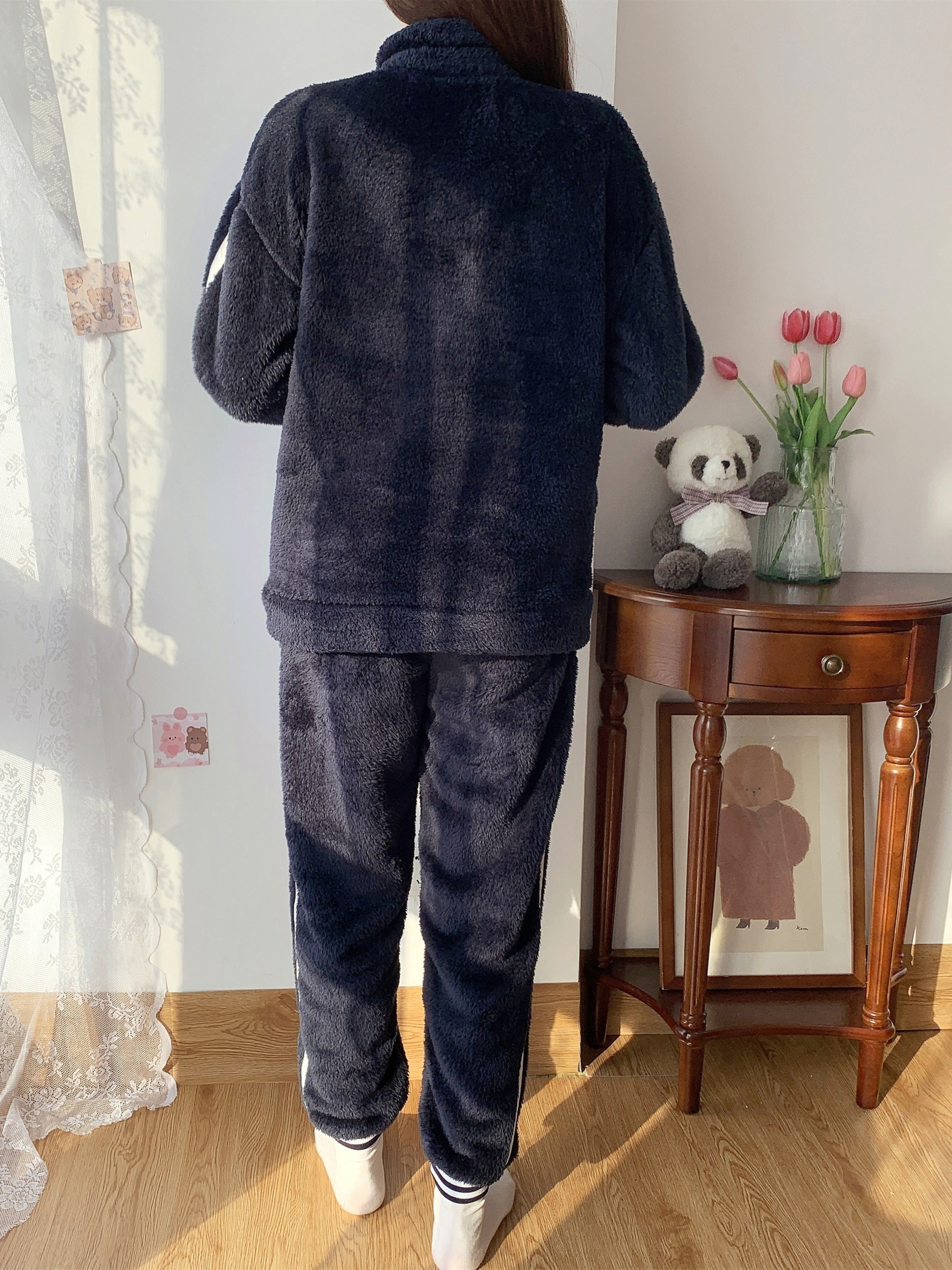 Heart Print Fuzzy Lounge Set Women's Loungewear & Sleepwear