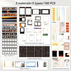 100pcs Movie Theme Scrapbook Kit Retro Film Strip Frames Washi Tapes Memo Pads