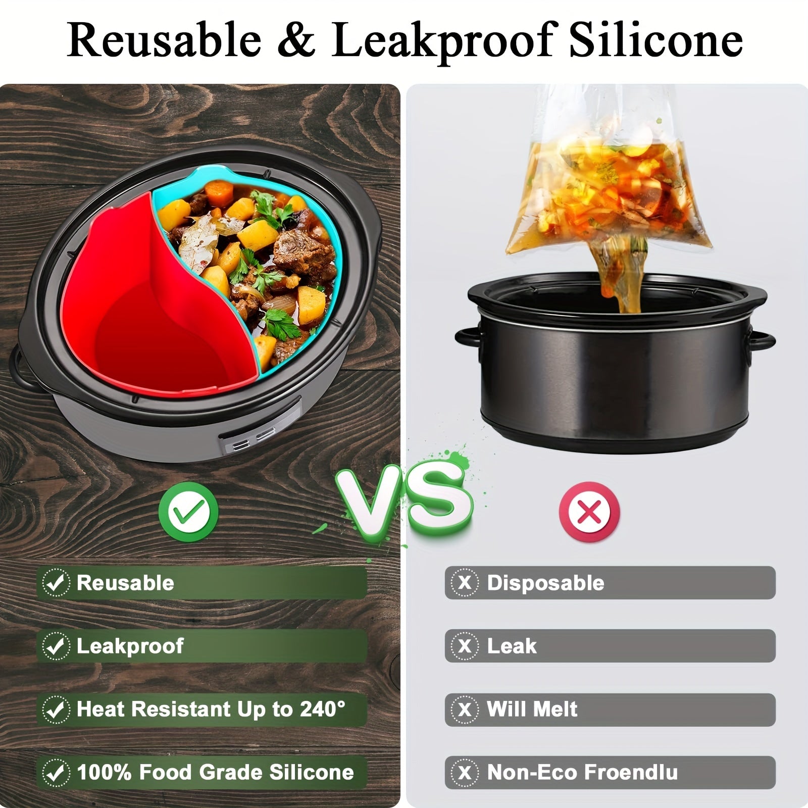 Silicone Slow Cooker Liner for Crock Pot 6 QT Oval Slow Cookers