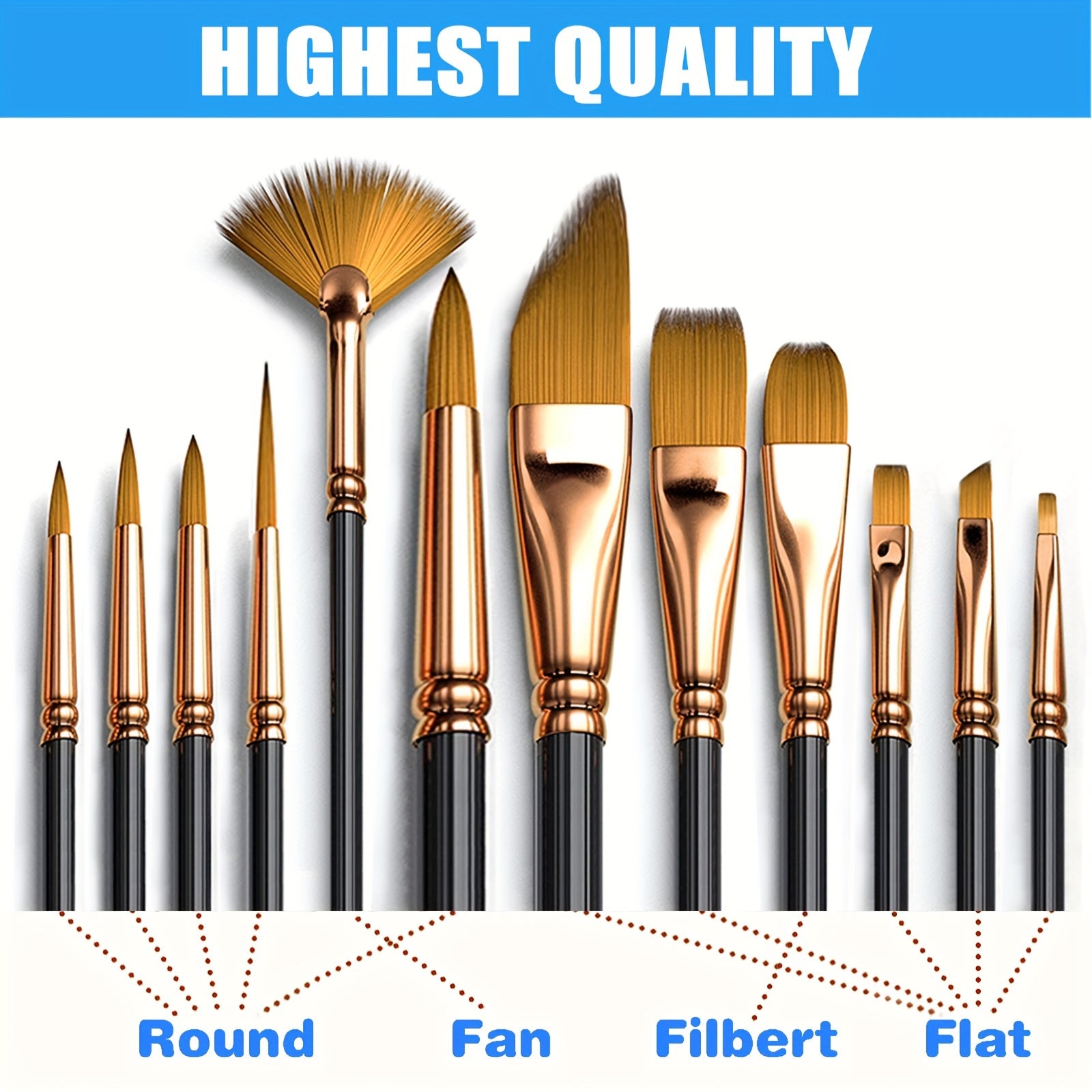 15 Pack Paint Brushes for Acrylic Canvas Watercolor - Art Supplies Set