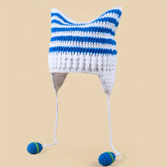 Harajuku Striped Knit Beanie Pom Pom Tassel Gothic Cap Cat Ears Hats