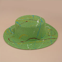 Men's and Women's Straw Hat Summer Sun Hat Seaside Vacation Beach Flat Top