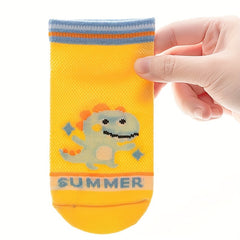 5Pairs Boys Dinosaur Pattern Ankle Socks Mesh Breathable Spring Autumn Summer