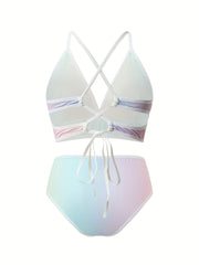 Ombre Print Criss Cross Back Bra & Panty Lingerie Set