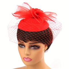 Vintage Fascinator Hat with Veil Flower Hair Clip for Women