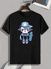 Cartoon Robot Pattern Print Men's Comfy Sports T-shirt Graphic Tee