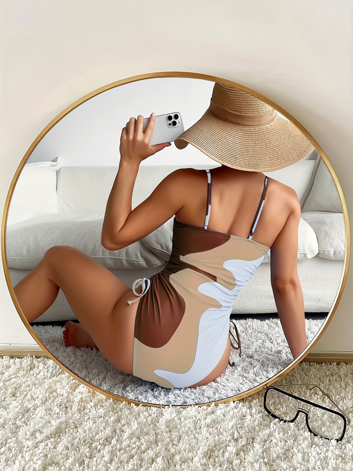 Scoop Neck Drawstring Swimsuit High Stret Women's Swimwear