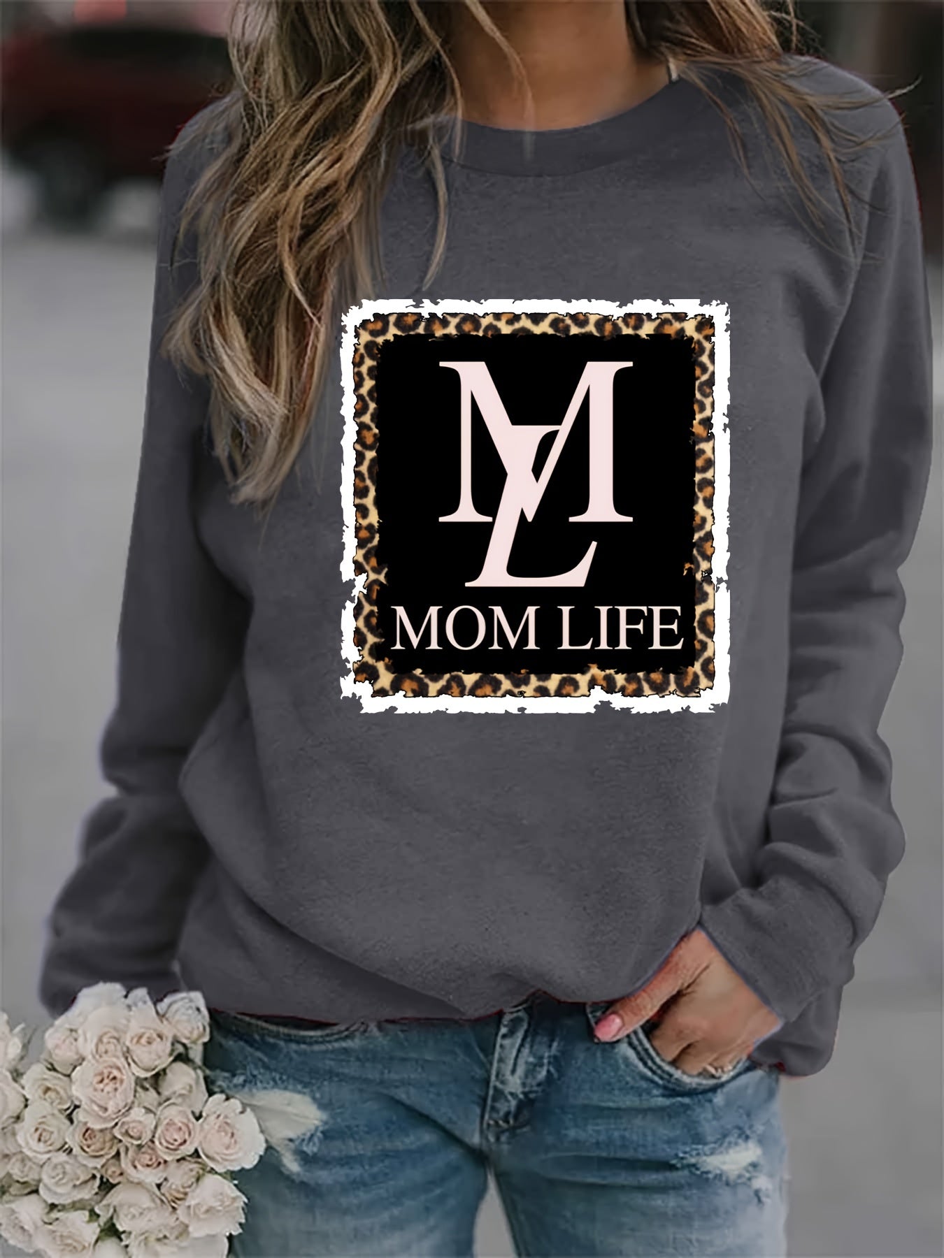 Mom Life Print Loose Sweatshirt Women's Clothing