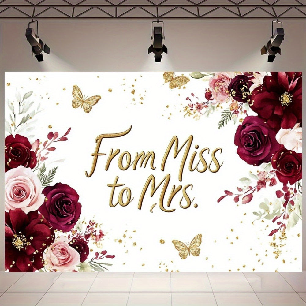 Bride to Be Photography Backdrop Pink & Burgundy Flowers Bridal Shower Parties