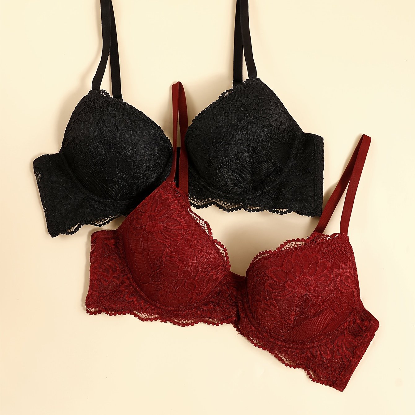 2pcs Lace Push Up Bras Comfy & Breathable Intimates Bra Women's Lingerie