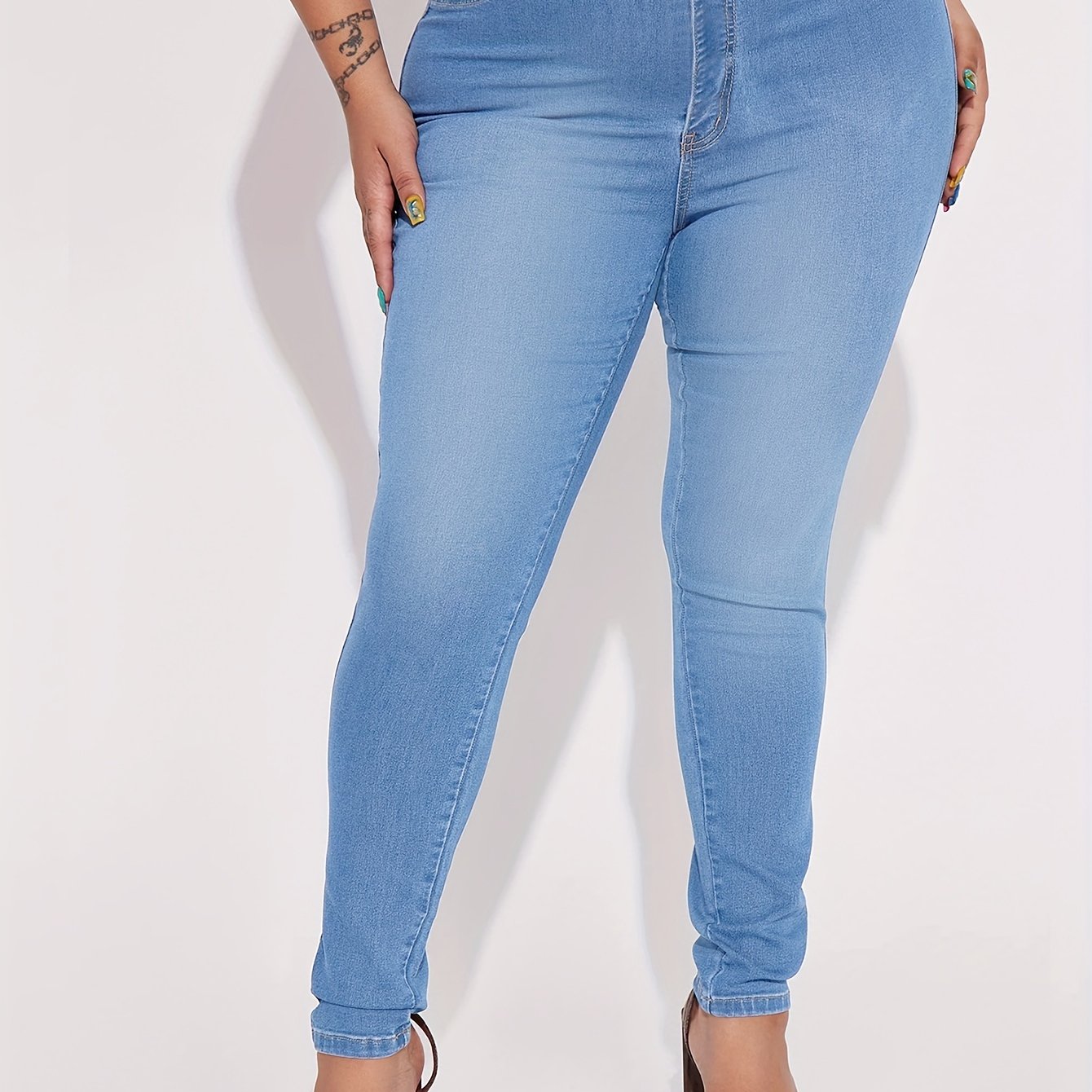 High Rise Skinny Pencil Jeans With Pockets