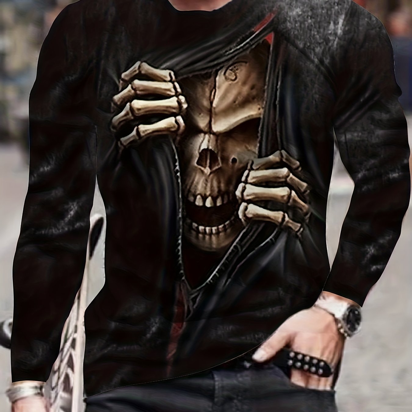 Skull 3D Print Men's Long Sleeve Graphic T-shirt for Autumn