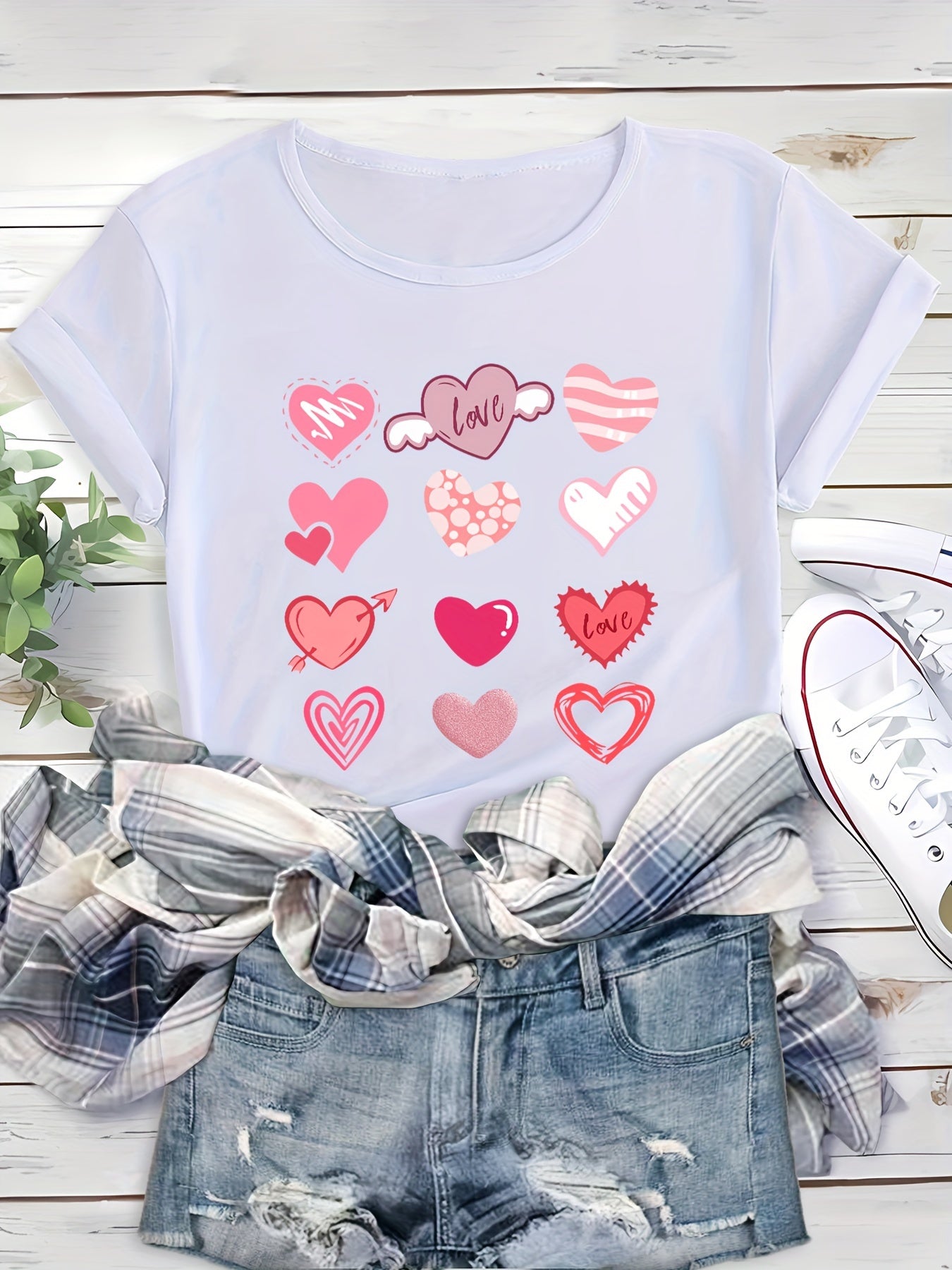 Heart Graphic Crew Neck Sports Top Workout T-shirt Women's Activewear