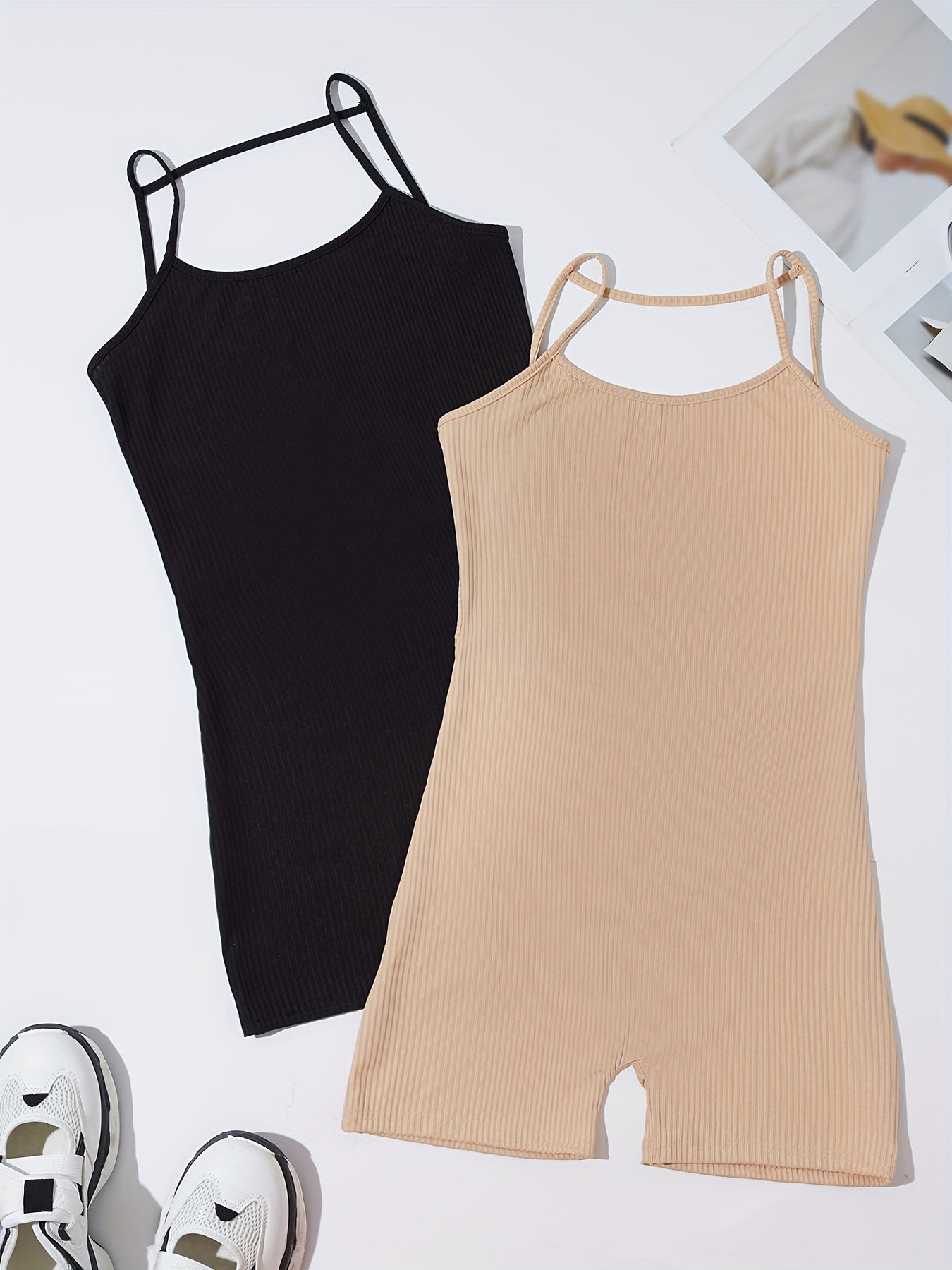 Backless Spaghetti Strap Yoga Bodysuit Ribbed Cami Sports Romper