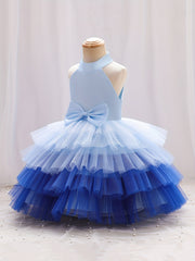 Girls Sleeveless Mesh Princess Dress With Bow