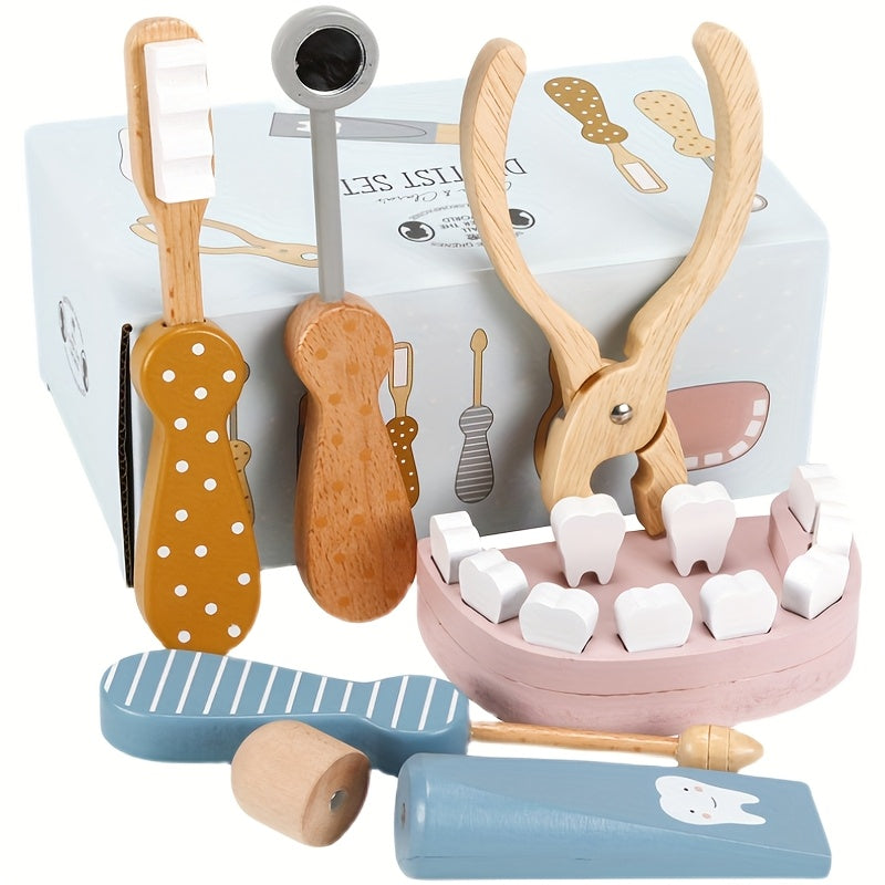 Wooden Play Kitchen Toy Dentist Set Learn Brush Teeth Nurse Role Play