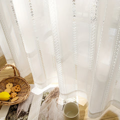 Translucent Sheer Curtain Braided Geometric Striped Rod Pocket Curtain