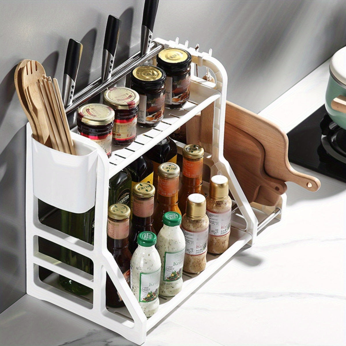2 Layer Spice Rack Seasoning Holder Kitchen Utensil Storage Shelf