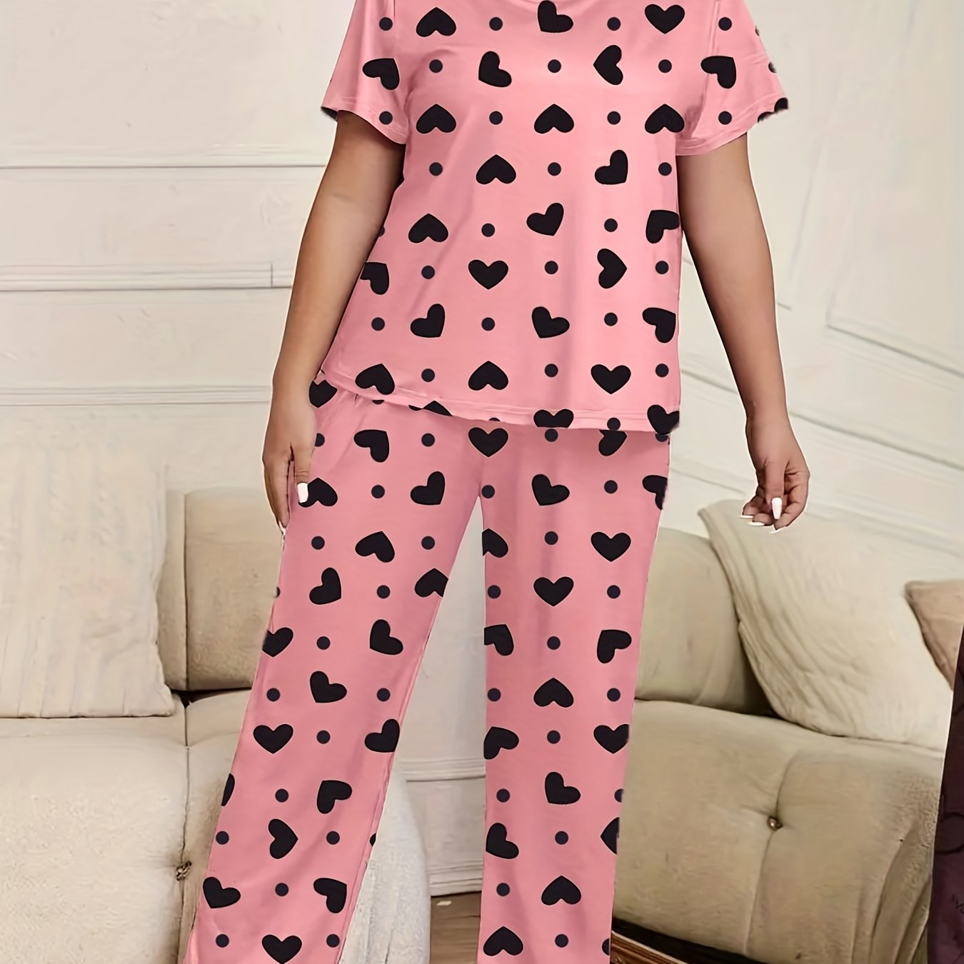 Lounge Set Women's Heart & Polka Dot Pajama Two Piece Set