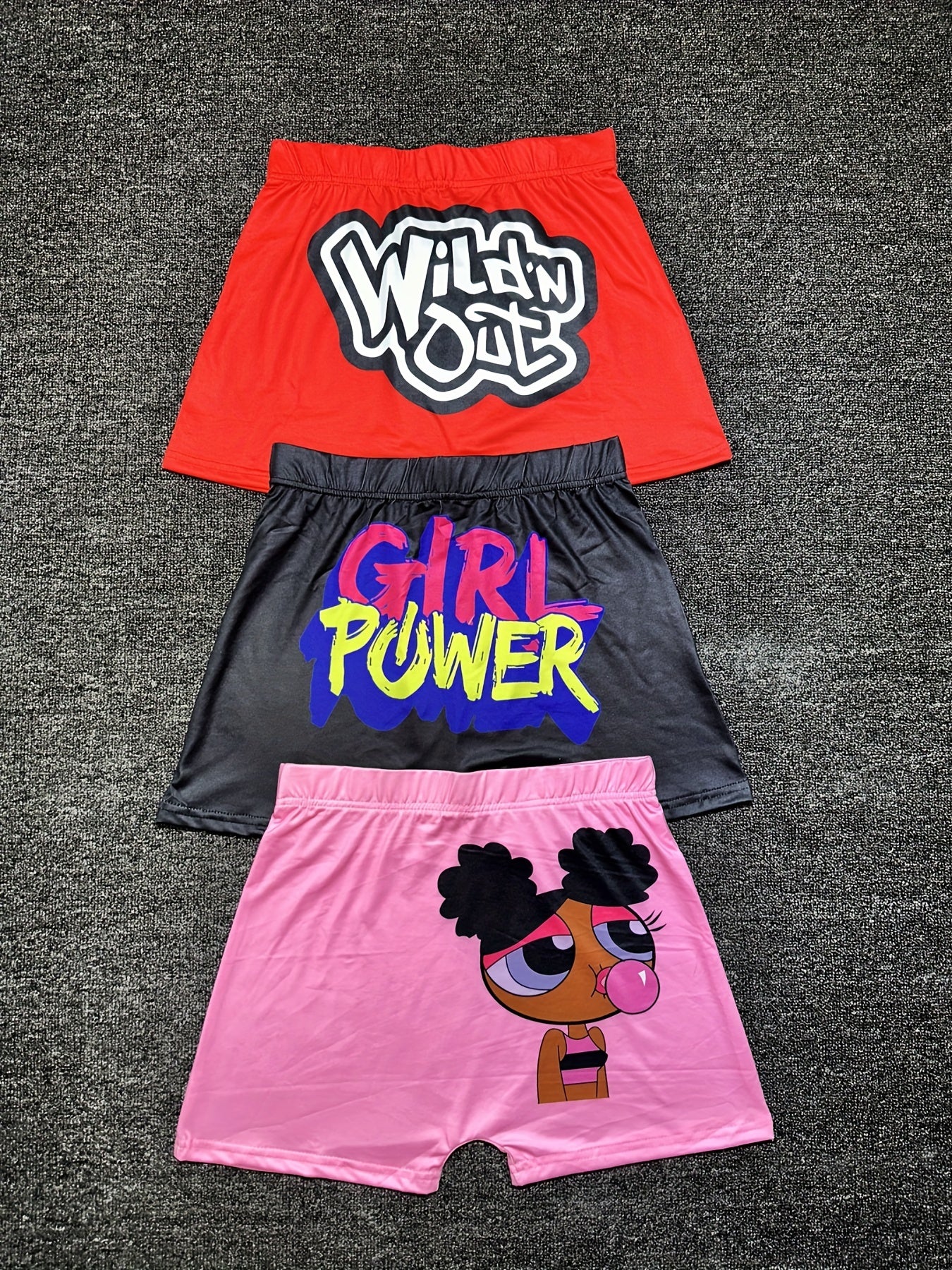 Letter & Graphic Print Skinny Shorts 3 Pack Women's Casual Yoga Shorts