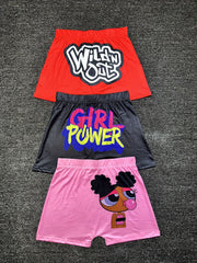 Letter & Graphic Print Skinny Shorts 3 Pack Women's Casual Yoga Shorts