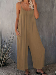Boho Ruched Wide Leg Jumpsuit Sleeveless