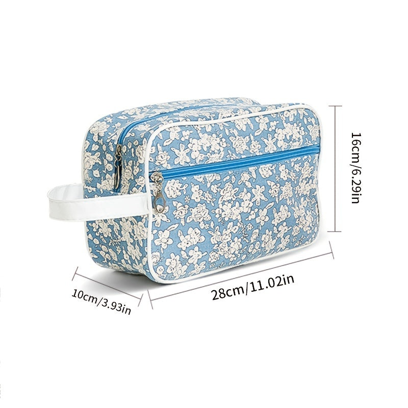 Floral Pattern Cosmetic Bag Roomy Makeup Bag Zipper Travel Toiletry Organizer