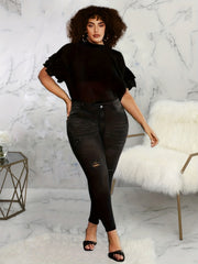High Stretch Skinny Jeans Washed Ripped Button Fly