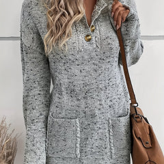 Solid V Neck Button Front Pullover Sweater Casual Long Sleeve Sweater