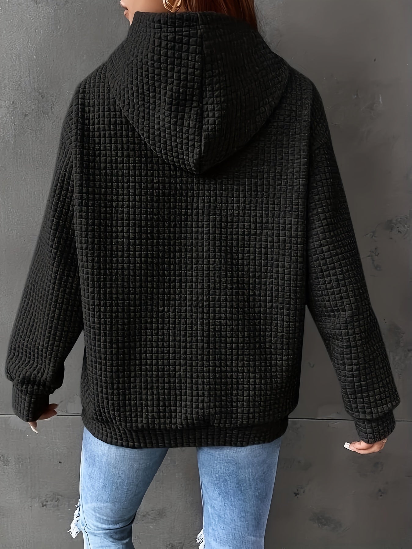 Waffle Pattern Zip Up Hoodie Coat With Pockets