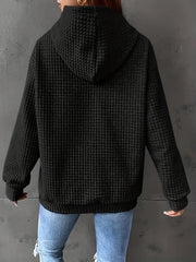 Waffle Pattern Zip Up Hoodie Coat With Pockets