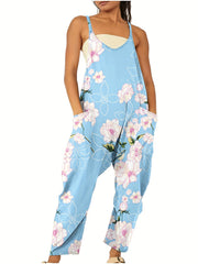 Women's Plus Floral Print V Neck Cami Jumpsuit