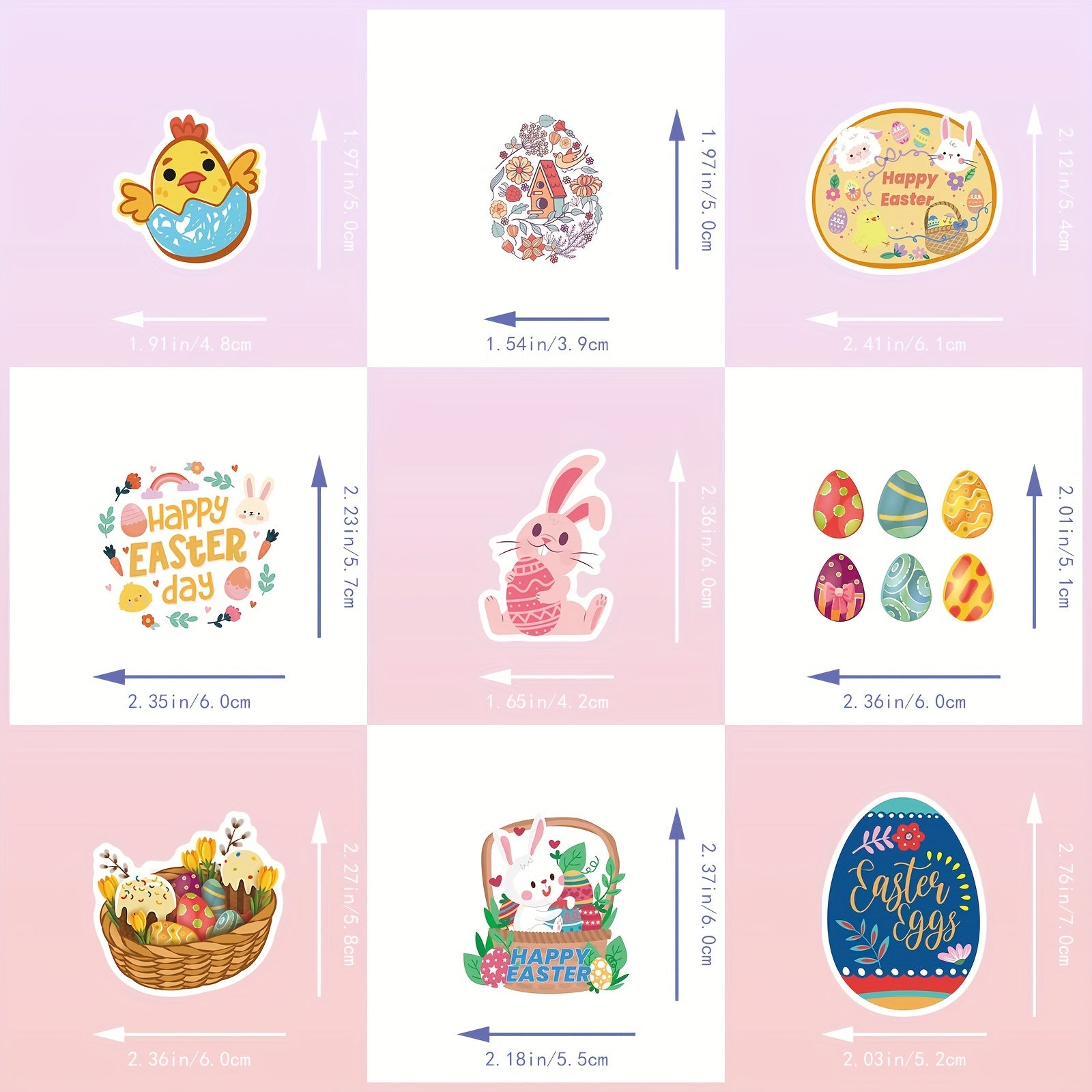 50pcs Easter Cartoon Stickers Mix & Match Bunny Eggs Doodle DIY Decoration